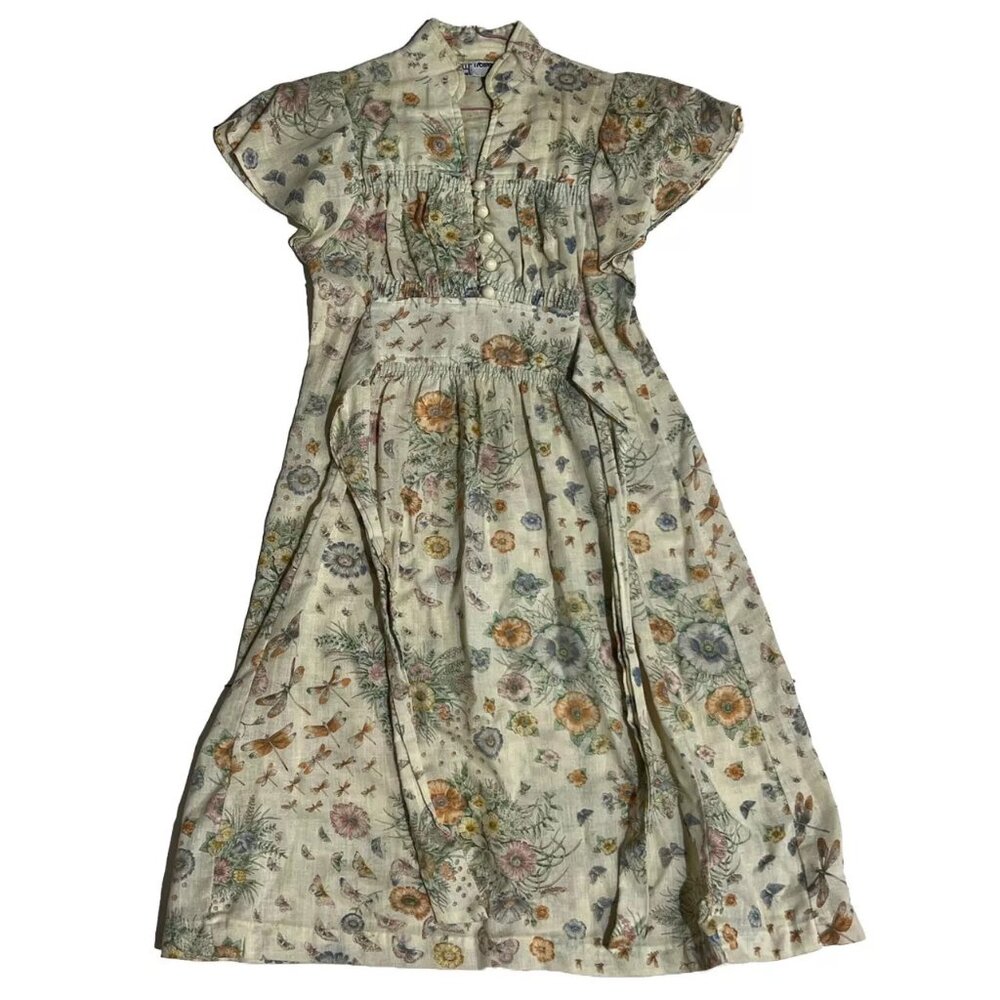 Vintage Trolley Car Women White Floral Wildlife Dress, Extra Small